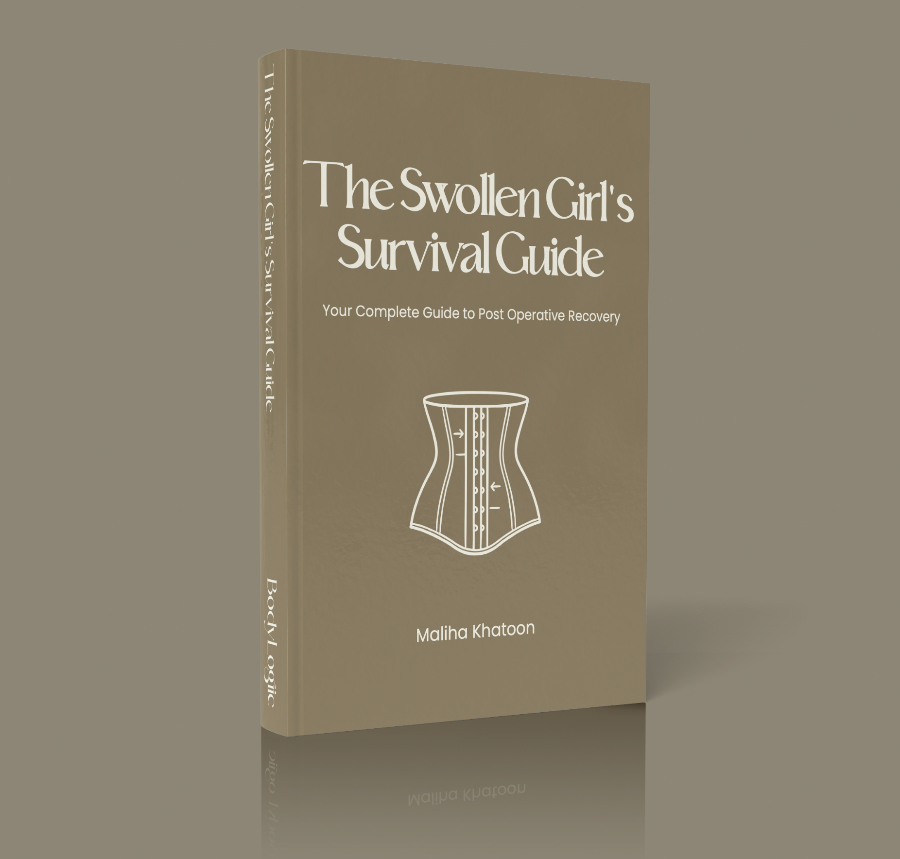 Book titled 'The Swollen Girl's Survival Guide' by Maliha Khatoon on a beige background